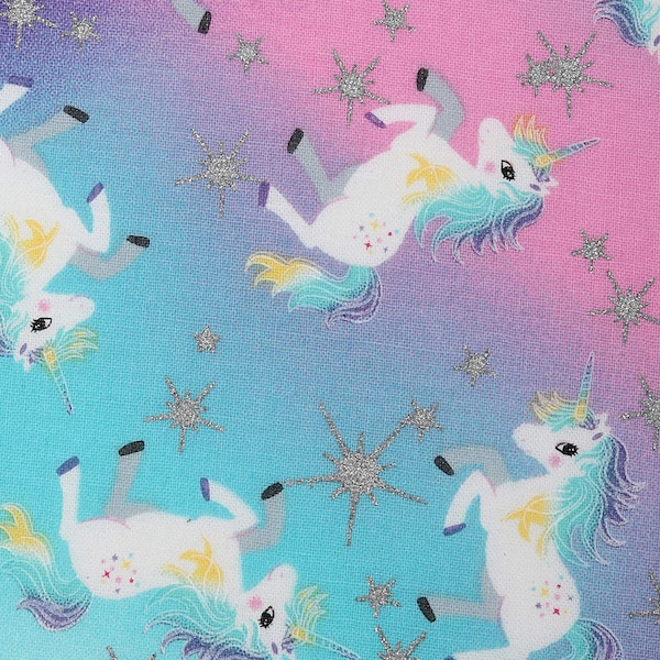 Unicorn and Glitter Star Fabric, 100% Cotton Novelty Fabric, Unicorn Cotton Fabric by the Yard