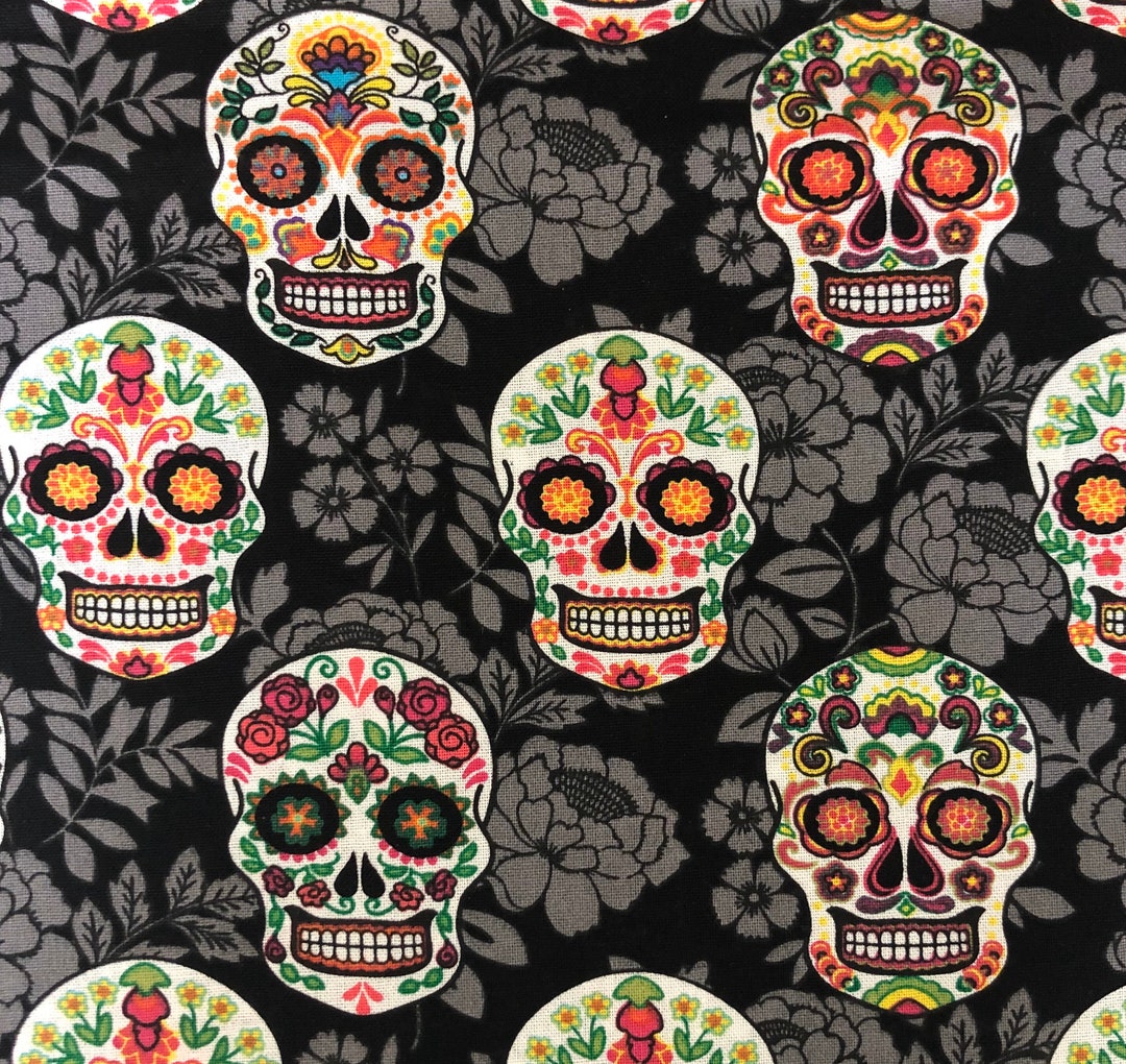 Sugar Skull Fabric, the Day of the Dead Fabric, Dia De Los Muertos ...