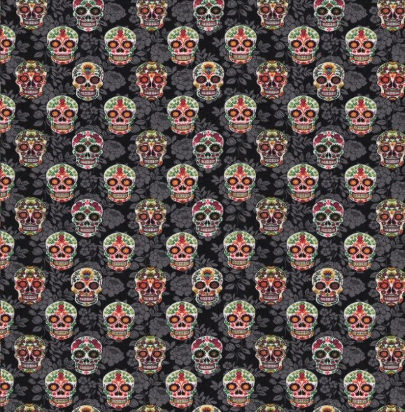 Sugar Skull Fabric, the Day of the Dead Fabric, Dia De Los Muertos ...