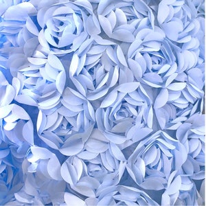 Baby Blue 3D Floral Fabric, Peony Bouquet Fabric on Tulle, 3D Rosette Satin Fabric