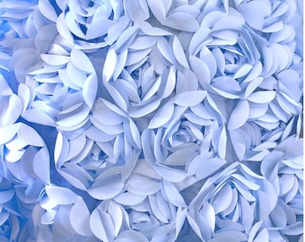 Baby Blue 3D Peony Fabric, Rosette Satin on Tulle