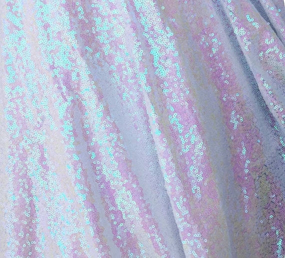 White Iridescent Sequins Fabric, Glitters Full Sequins Fabric for