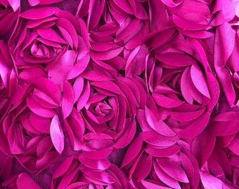 Sangria 3D Rosette Fabric: Magenta Peony Bouquet on Tulle