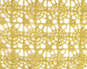 Lurex Lace Sequins Fabric, Gold Party Table Fabric, Party Table Runner Fabric by the yard, Fabric for Special Occasion, Wedding Day 36x50"