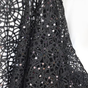 Lurex Lace Sequins Fabric, Black Lace, Chemical Lace Black Table Overlay, Table Runner Fabric by the yard, Wedding Day