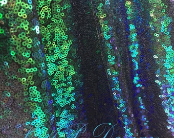 Ombre Peacock Mini Disk Sequin on Mesh Fabric, Green Blue Ombre Sequins Fabric for Dress, Mermaid Sequin on Mesh Fabric by the Yard