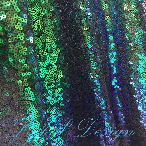 Ombre Peacock Mini Disk Sequin on Mesh Fabric, Green Blue Ombre Sequins Fabric for Dress, Mermaid Sequin on Mesh Fabric by the Yard