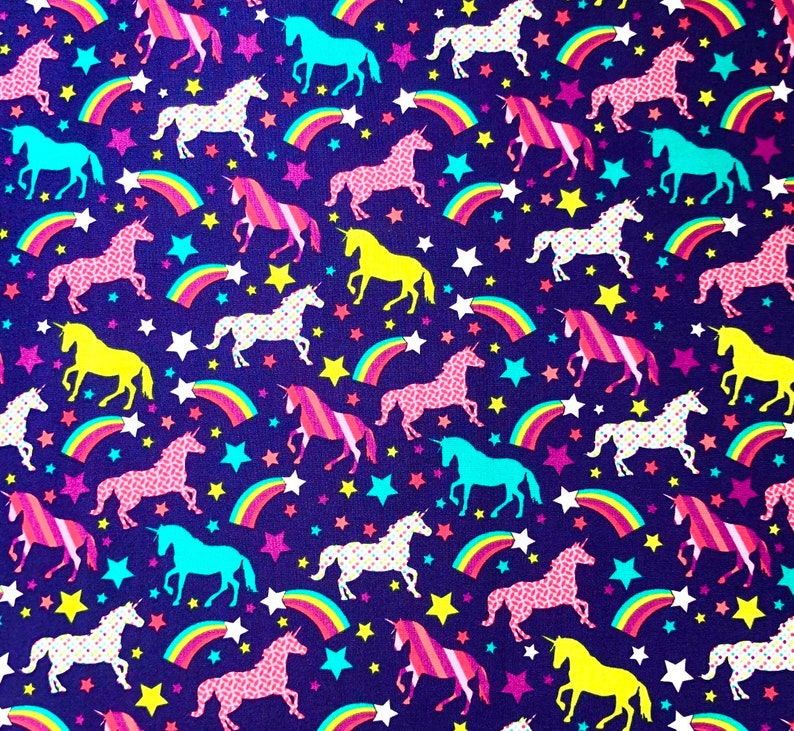 Unicorn Rainbow Cotton Fabric by the Yard Etsy