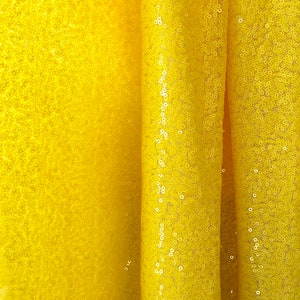 Yellow Sequin Fabric, Glitter Full Sequins Fabric for Dress, Full Sequin on Mesh Fabric, Yellow Sequins Fabric by the Yard