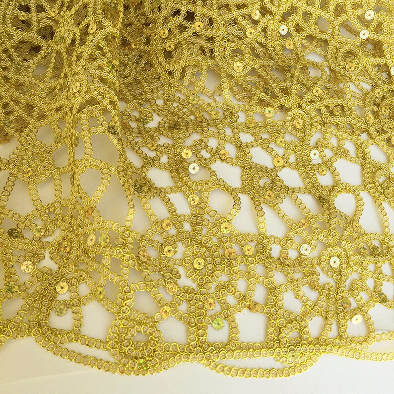 Lurex Lace Sequins Fabric, Gold Party Table Fabric, Party Table Runner Fabric by the yard, Fabric for Special Occasion, Wedding Day 36x50 image 2