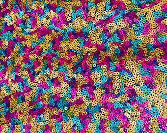 Multi Color Iriserende Pailletten Stof, Glitters Pailletten Stof voor Jurk, Volledige Pailletten op Mesh Stof, regenboog Iriserende Pailletten Stof door t