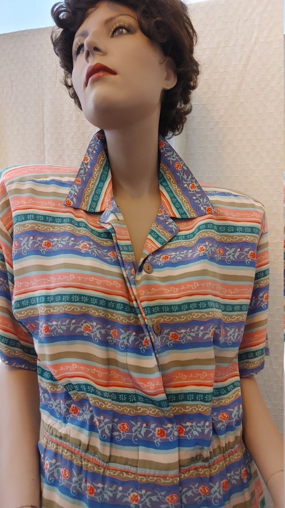 Vintage 1970s TALBOTS Novelty Print SILK Shirt Dr… - image 2