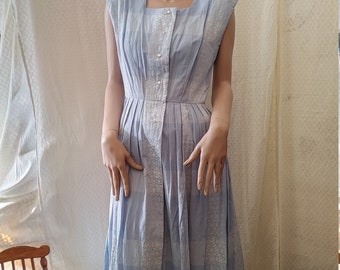 Vintage 50s, Size 12 , Sky Blue Cotton, Summer Shirtwaist Dress, 'Styled by Beaumont' for 'Mayfield', Sleeveless, Open Square Neckline