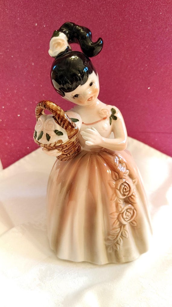 Mid-Century Japanese Enesco Ceramic Porcelain Rose Lady Figurine  Planter/Vase