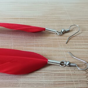 Red Duck Feather Earrings | Authentically Handcrafted Feather Jewelry | Natural Jewelry | .925 Sterling Silver Crimp End