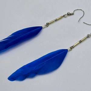 Long Blue Duck Feather Earrings | Elegant Feather Jewelry | Native Feather Jewelry | Real Feather Earrings