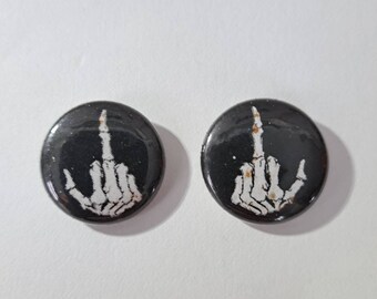 Pinback Pins | Vintage Skeleton Middle Finger Pins