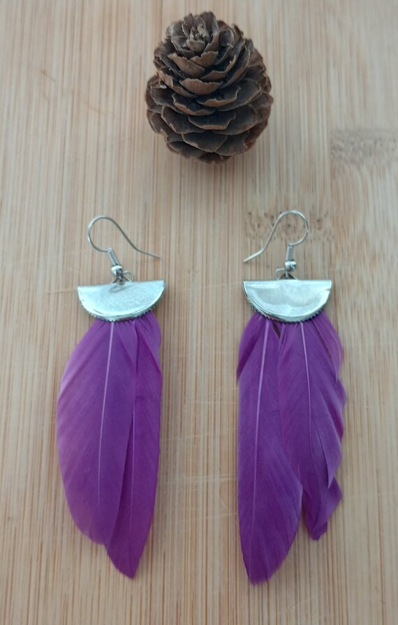 Orecchini Con Piume D'anatra Autenticamente Realizzati A Mano - Foto 9