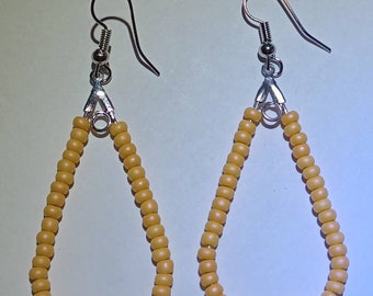 Beaded Hoop Earrings | Harvest Wheat | Beaded Jewelry | Teardrop Hoop Earrings | Boho Jewelry | Beautiful Earrings