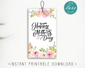 Étiquettes de bonne fête des mères | 2"x3.5", floral, aquarelle, faveur, cadeau, étiquette, mignon, fleurs, coeur, numérique, imprimable, téléchargement immédiat
