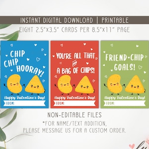 Chips Valentine Etiquetas Niños Aula Escuela / San Valentín Descarga Instantánea Imprimible Kid Snack Patata Chip Bolsa Tarjeta Tratar Fiesta Favor Intercambio