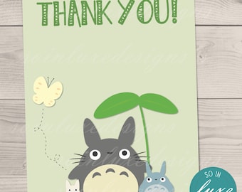 Totoro Bedankt Tags | 4 "x 5.25", cadeau, partij gunst tags, schattig, chibi, thema, cartoon, blauw, groen, grijs, schattig, digitale alleen RT013TY
