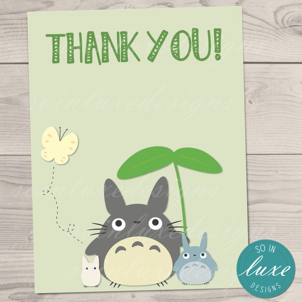 Totoro Thank You Tags | 4" x 5.25", gift, party favor tags, cute, chibi, themed, cartoon, blue, green, gray, adorable, digital only RT013TY