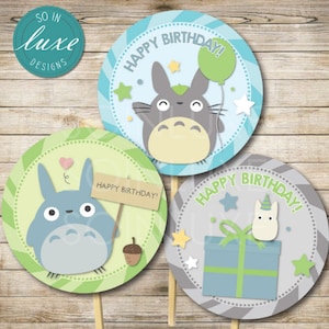 Totoro verjaardagsfeestje cupcake toppers | schattig, kinderen, 3 ontwerpen inbegrepen, thema, cartoon, mijn buurman totoro, schattig, alleen digitaal RT029