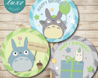Totoro Birthday Party Cupcake Toppers | cute, kids, 3 designs included, themed, cartoon, my neighbor totoro, adorable, digital only RT029