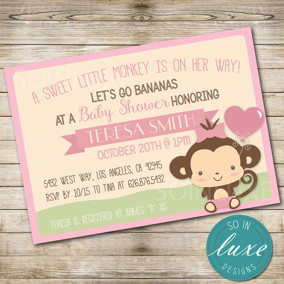 Baby Girl Monkey Baby Shower Pink, Cute, Mommy to Be, Baby Sprinkle
