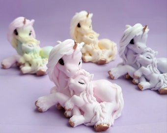 Fairy Unicorns Silicone mould Mother and Baby Unicorn Mythical Animal Horse with Horn Soap candle Plaster Mold