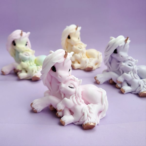 Moule en silicone fées licornes mère et bébé licorne animal mythique cheval avec corne savon bougie moule en plâtre