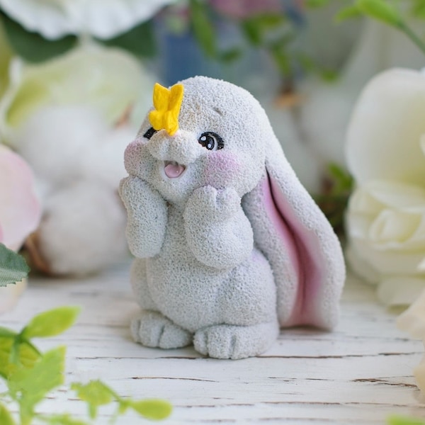 Rabbit with Butterfly Silicone mold Happy Rabbit mold Easter Holiday Table Decor Soap Candle Mold For making Figures Polymer clay Concrete