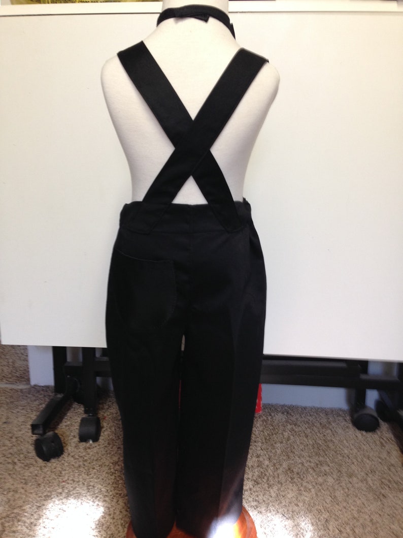Boys suspenders pants; ring bearer ; black; with matching bow tie