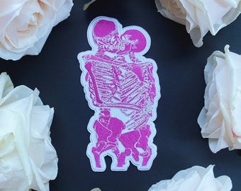 Pink Skeleton Kiss Patch: Human Gay Love, Embroidery Iron-on LGBTQ Queer Lesbian Gift