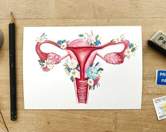 Floral Uterus Postcard: Blooming Feminist Flower, Illustrated Women Anatomy Card