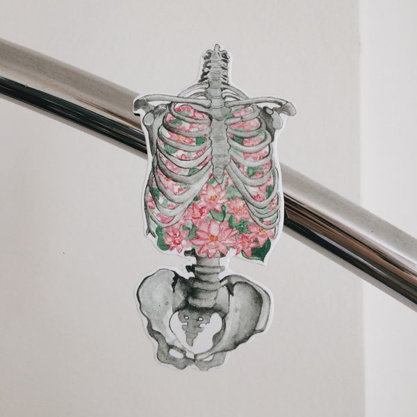 Human Anatomy Fridge Magnet | Rib Cage Halloween Flower Gift | Skeleton Floral Oddity Curiosity Magnet | Unusual Strange Unique Fantasy Cute