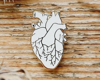 White Human Heart Enamel Pin: Small Anatomical Pin, 1 inch Golden Medical Pin Valentines Day Gift