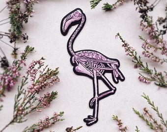 Flamingo Skeleton Anatomical Patch: Pink Bird Anatomy, Animal Embroidery Iron-on Punk