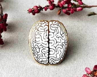 White Human Brain Enamel Pin: Small Anatomical Pin, 1 inch Golden Medical Pin Glittery Neurology Doctor Gift