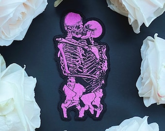 Pink Skeleton Kiss Patch: Human Gay Love, Embroidery Iron-on LGBTQ Queer Lesbian Gift