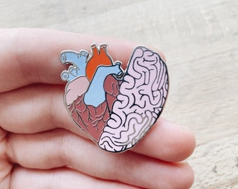 Anatomical Half Heart Brain Pin: Colorful Hard Enamel, Pin for Doctor Nurse, Hospital Cardiology Anatomy Valentines Day