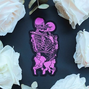 Pink Skeleton Kiss Patch: Human Gay Love, Embroidery Iron-on LGBTQ Queer Lesbian Gift