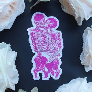 Pink Skeleton Kiss Patch: Human Gay Love, Embroidery Iron-on LGBTQ Queer Lesbian Gift