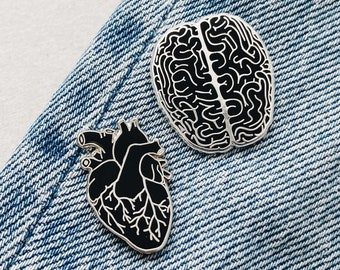 Any 2 Black Heart Brain Pin: Human Anatomy, Medical Anatomy Pin, Doctor Nurse Gift, Red Black White Pink