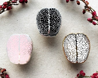 Set of Anatomical Human Brain Enamel Pin: Medical Anatomy Pin, Neurologists Nurse Gift, Pink Black Glittery White