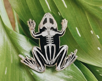 Black Frog Hard Enamel Pin: Anatomical Skeleton Animal Art, Reptile Anatomy Halloween Gift