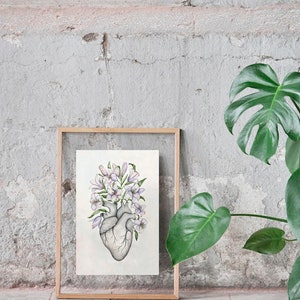 Blooming Heart with Lilies Anatomy Painting: Anatomical Original Artwork, Floral Cardiologist Doctor Office Flower Decor image 8