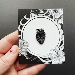 Black Heart Hard Enamel Pin: Small Anatomical Human Heart, Dark Anatomy Art Valentines Day Gift image 4