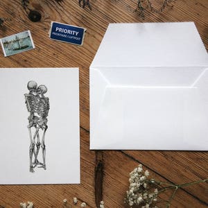 Skeleton Kiss Postcard: Anatomy Card, Love Forever, Unique Wedding, Small Print image 2